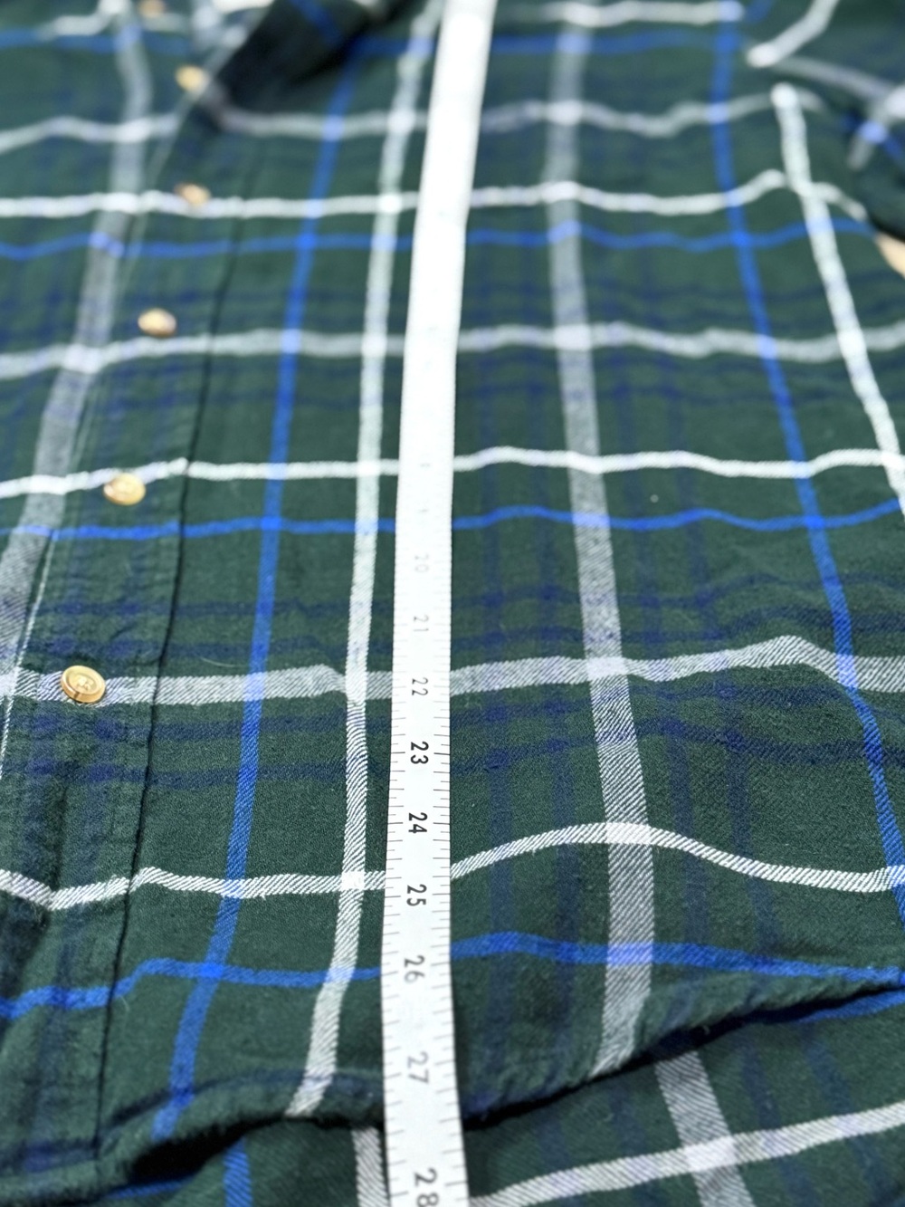 Chaps Plaid Flannel Long Sleeve Button Down Shirt Green Blue Size Medium - Picture 7 of 11